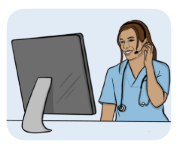 NHS111 a nurse in front of a computer screen talking on a headset