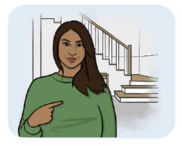 NHS111 a woman in a green top inside her house