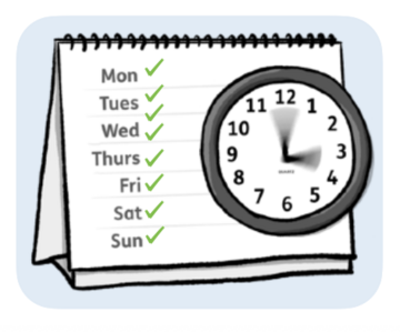 NHS111 a calendar with all days of the week and a clock