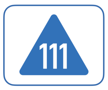 NHS111 icon in a blue triangle