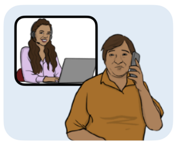 NHS111 a woman on a laptop with a headset on and a man on the phone
