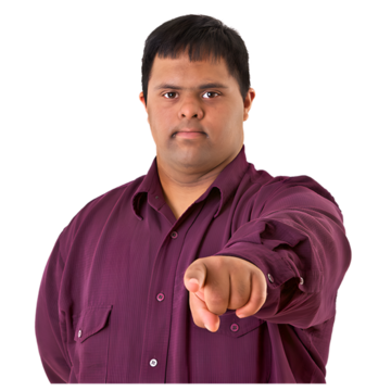 A man pointing.