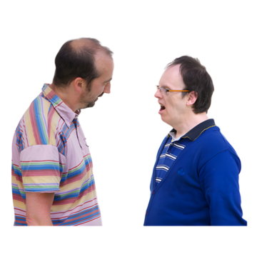 One man talking and another man listening.