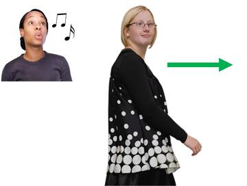 A woman whistling and another woman walking away from her.