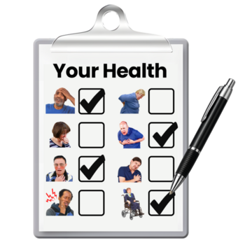 A clipboard with a pen and a health questionnaire on it 