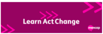 A maroon banner saying Learn Act Change