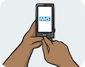 Hands holding a phone which has NHS on the screen.