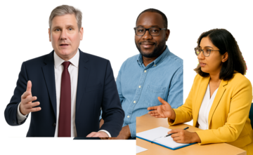 The prime minister Keir Starmer, and a man and a woman.