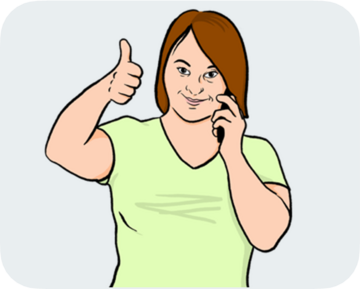 A woman on the phone with her thumb up.
