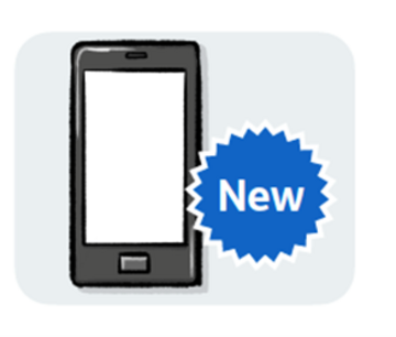 A mobile phone with the word new beside it.