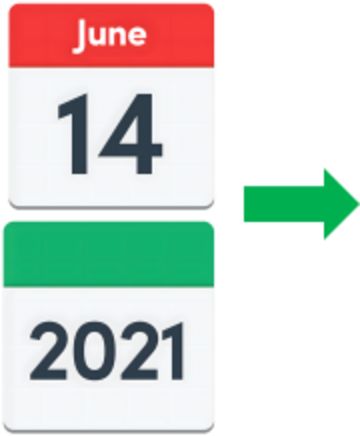 A calendar showing 14 June 2021 and an arrow after it.