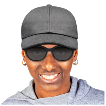 A person wearing a cap and sunglasses