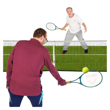 Two people playing tennis.