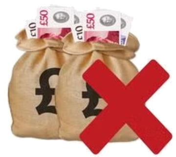 Money bags with a red cross