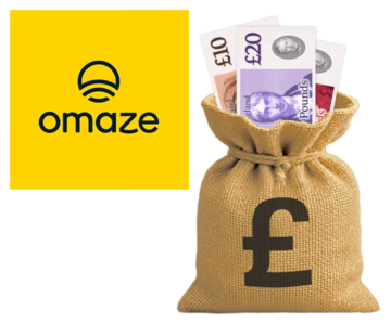 The Omaze logo and a bag of money.