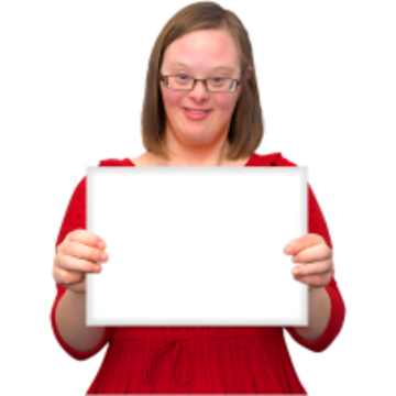 A girl holding a blank piece of card.