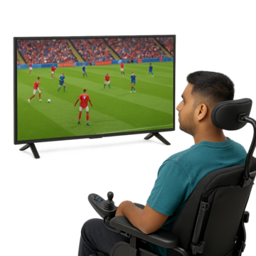 A man in a wheelchair watching a game of football