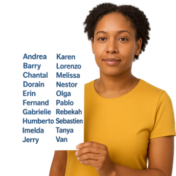 A woman holding up a list of names