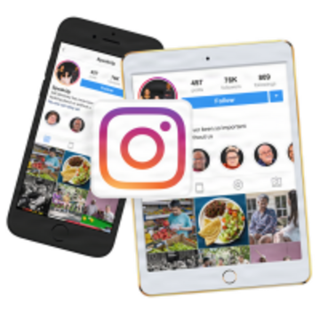A phone and a tablet and the Instagram logo.