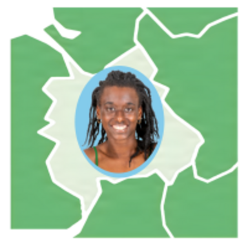 A map with a shaded area which has a face of a woman in the shaded area.