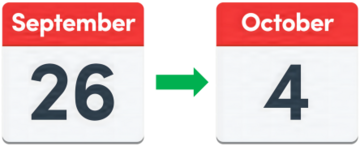 Calendar dates of 26 September and 4 October with a green arrow pointing from one date to the other.