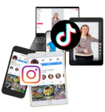 Different devices showing Tiktok and instagram