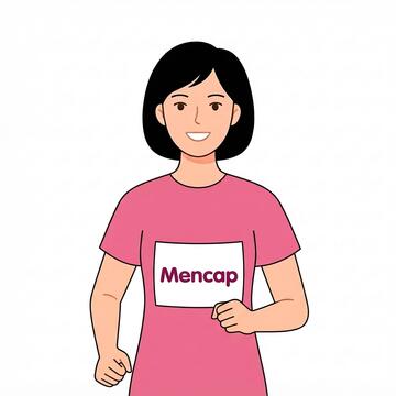 A woman about to run wearing a t-shirt which says Mencap on it.