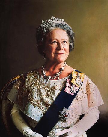 A portrait of Queen Elizabeth The Queen Mother.