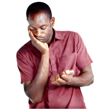 A man in a maroon shirt resting his head on his hand, appearing thoughtful.