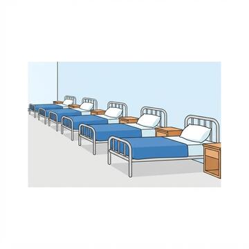 A row of single beds in a room