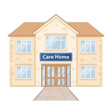 A large building with a sign reading Care Home above the door