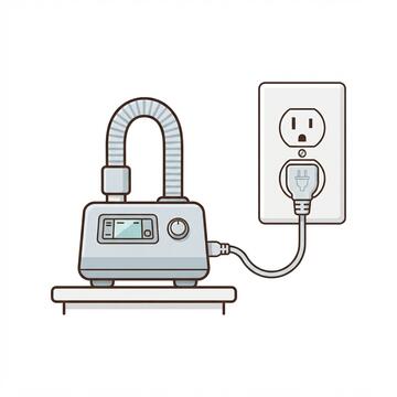 Medical breathing equipment plugged into a wall socket