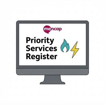 Mencap webpage titled Priority Services Register with gas and electric icons