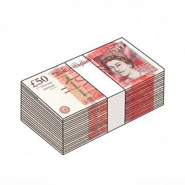 A pile of £50 notes.
