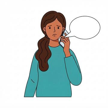 A woman on the phone with a speech bubble