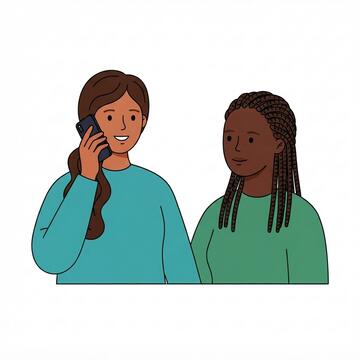 A woman on the phone with a person supporting her