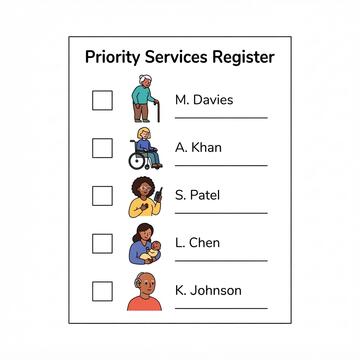 A list of names titled Priority Services Register