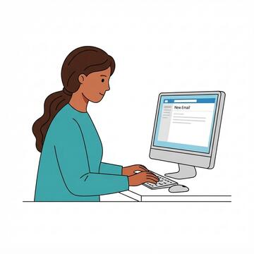 A woman sitting at a computer typing an email