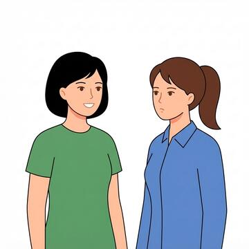 Two women talking together.