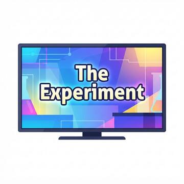A television screen with a title card for The Experiment on it