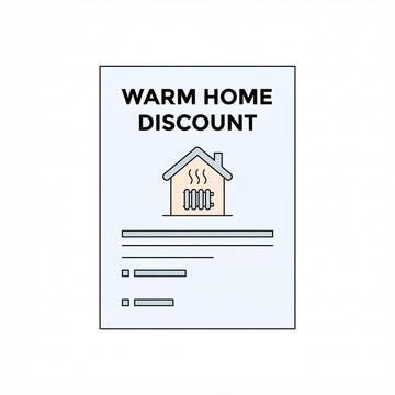Paper with Warm Home Discount and a house icon