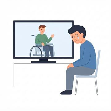 A man watching TV and crying