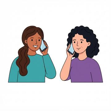 Two women speaking on the phone to each other
