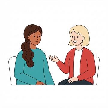 two women sitting talking to each other