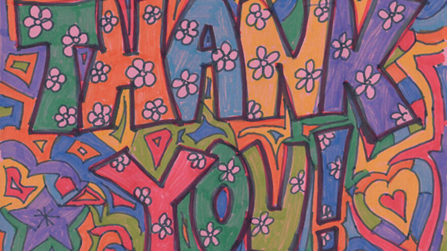 Hand drawn "thank you" sign