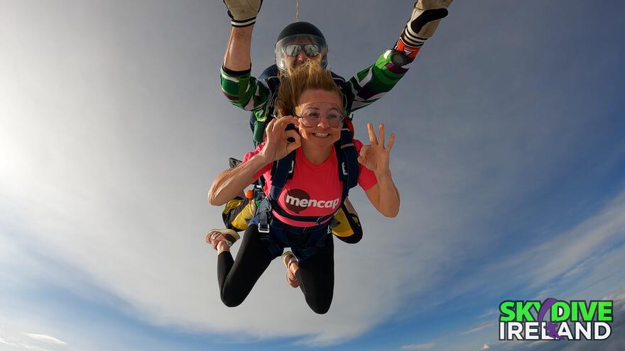 A person doing a tandem sky dive