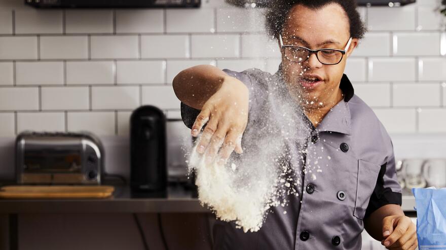 Michael baking at home