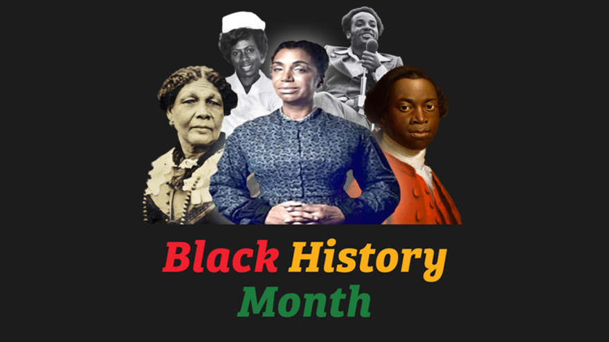 A photograph of 5 people from history above the words Black History Month