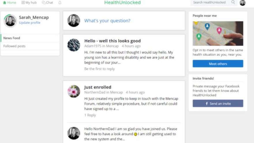 A screen shot of messages on the Health Unlocked feed