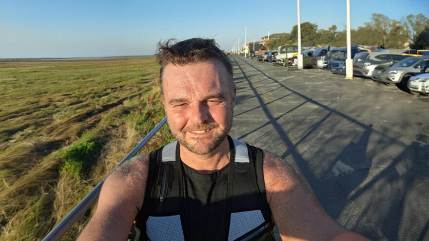A photograph of John out running